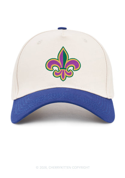 Embroidered Mardi Gras Fleur De Lis Y2K Color Block Baseball Cap Cherrykitten