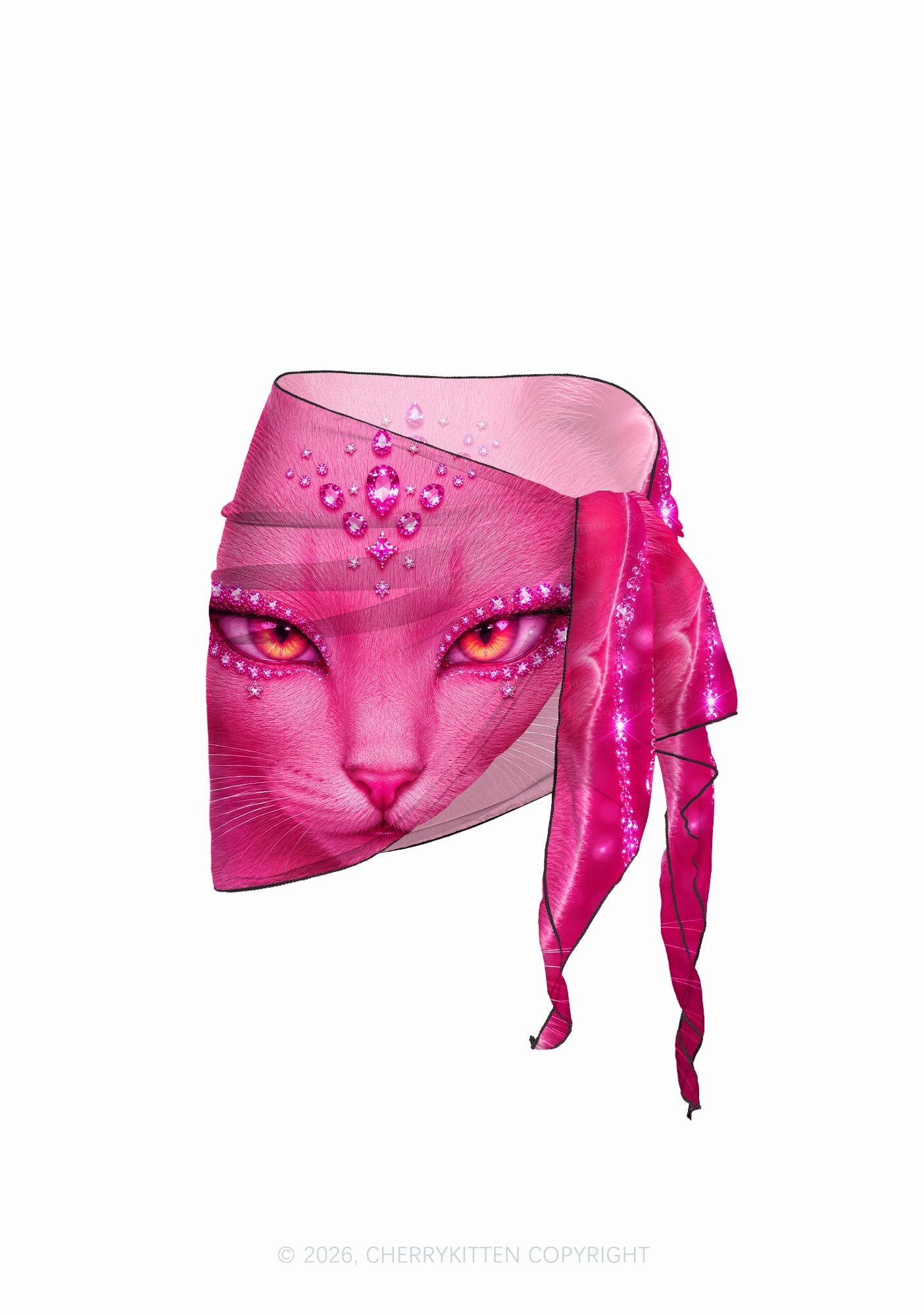 Pink Eyeshadow Cat Y2K Print Bikini Set Cherrykitten