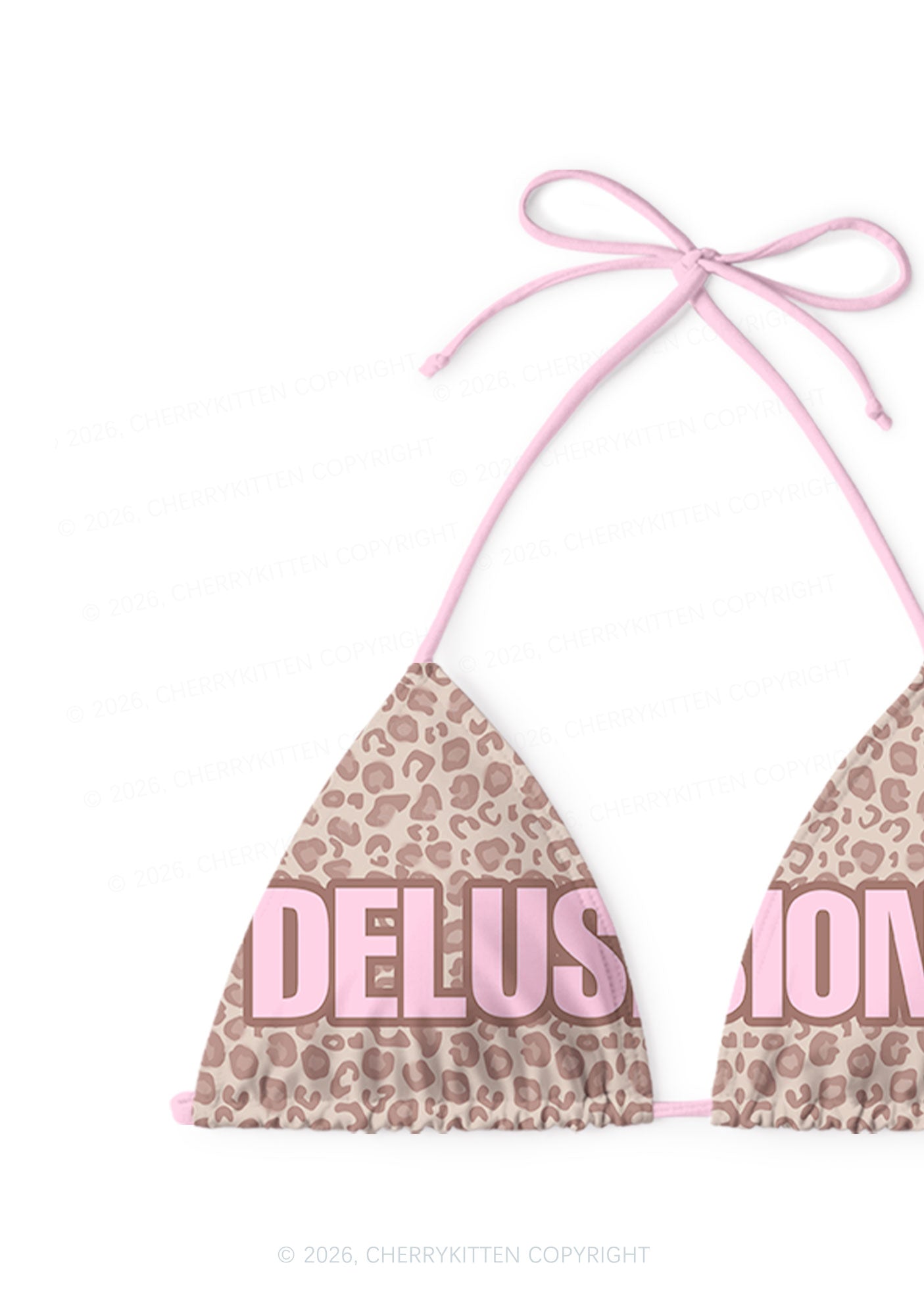 Pink Delusional Leopard Y2K Print Bikini Set Cherrykitten