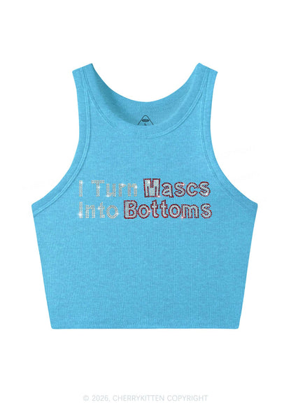 Rhinestone I Turn Mascs Into Bottoms Y2K Crop Tank Top Cherrykitten