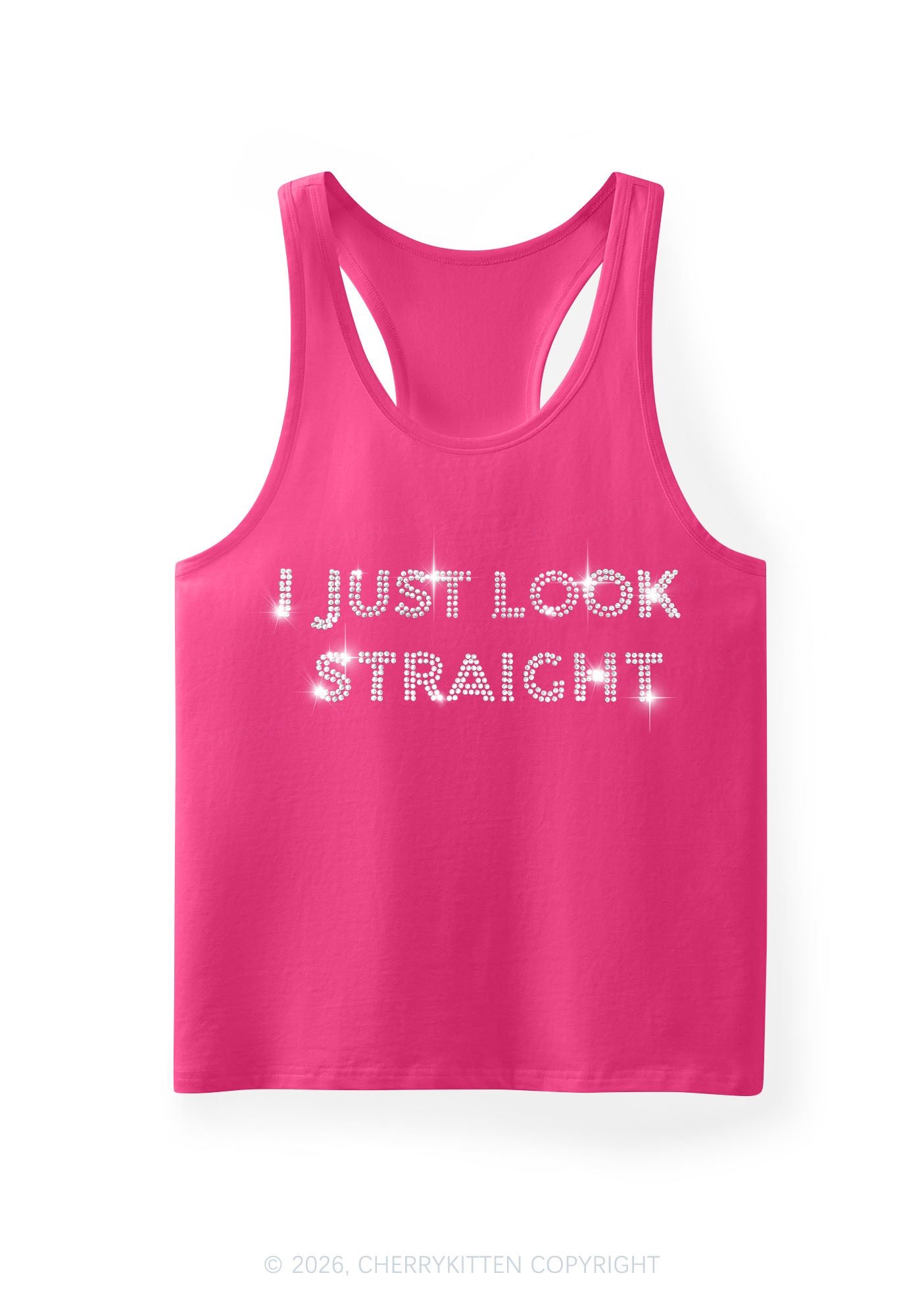 Rhinestone I Just Look Straight Pride Y2K Men Racerback Tank Top Cherrykitten