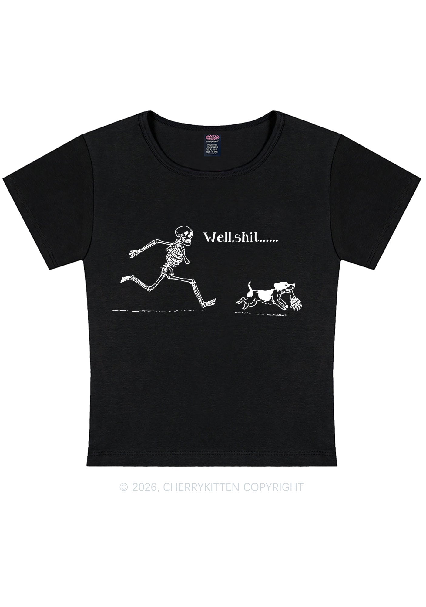 Halloween Skeleton Chase Dog Y2K Baby Tee Cherrykitten