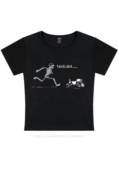 Halloween Skeleton Chase Dog Y2K Baby Tee Cherrykitten
