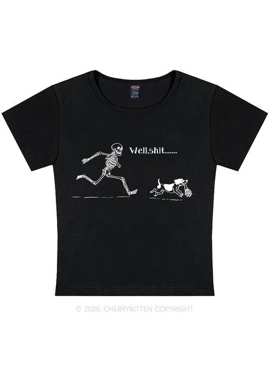 Halloween Well Shxt Skeleton Dog Y2K Baby Tee Cherrykitten