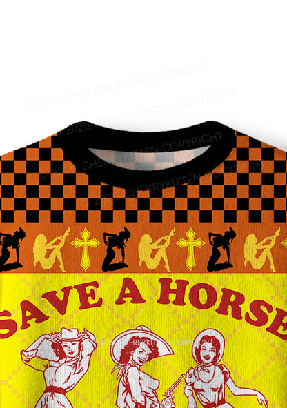 Ride A Cowgirl Pride Y2K Christmas Knit Sweatshirt Cherrykitten