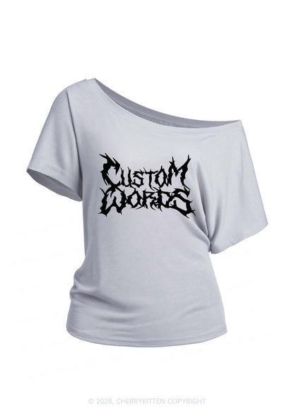 Custom Text Punk Font Y2K Off Shoulder Tee Cherrykitten