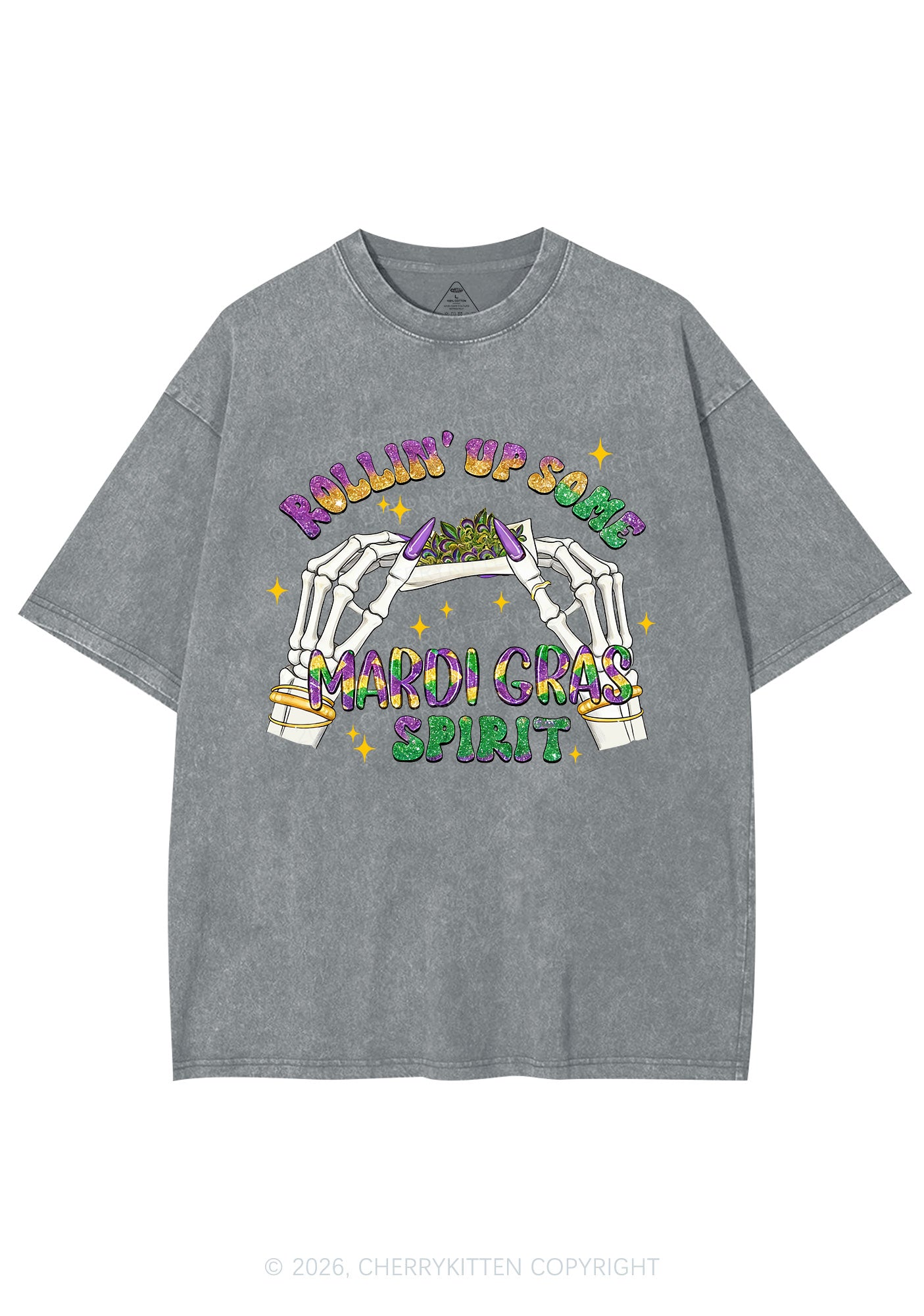 Rollin Up Mardi Gras Spirit Y2K Shirts Washed Tee Cherrykitten