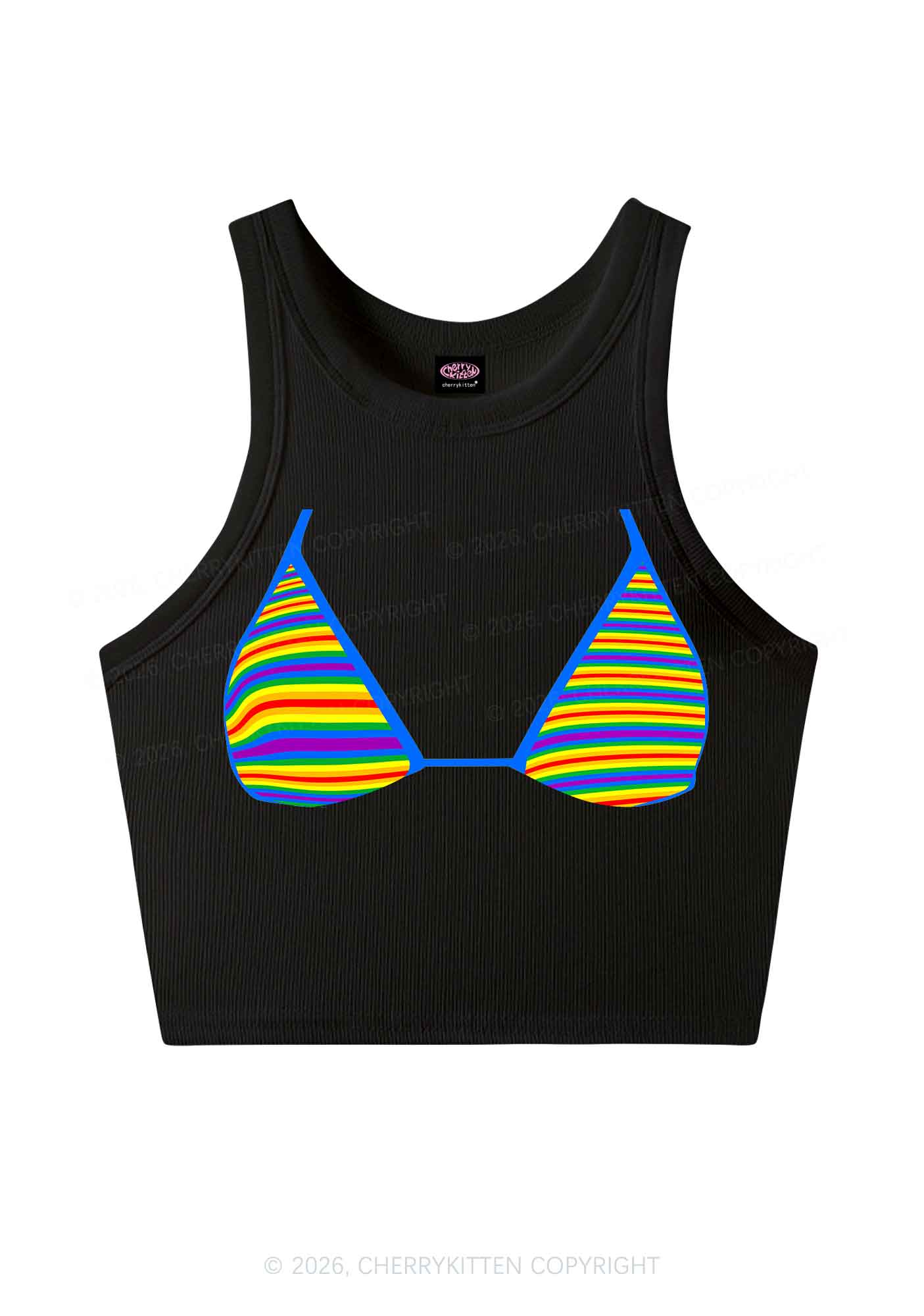 Rainbow Stripe Bra Pride Y2K Crop Tank Top Cherrykitten