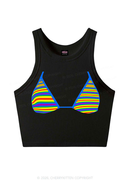 Rainbow Stripe Bra Pride Y2K Crop Tank Top Cherrykitten