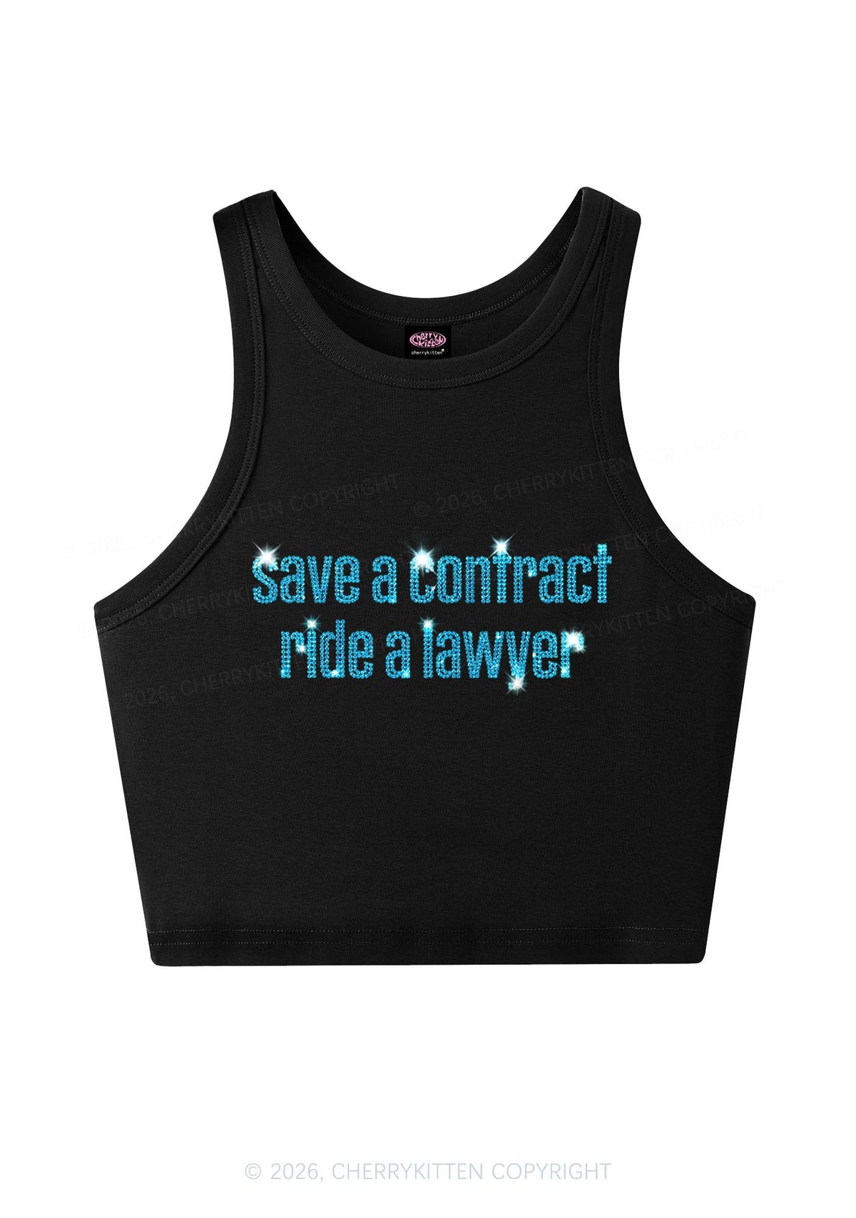 Rhinestone Ride A Lawyer Y2K Crop Tank Top Cherrykitten