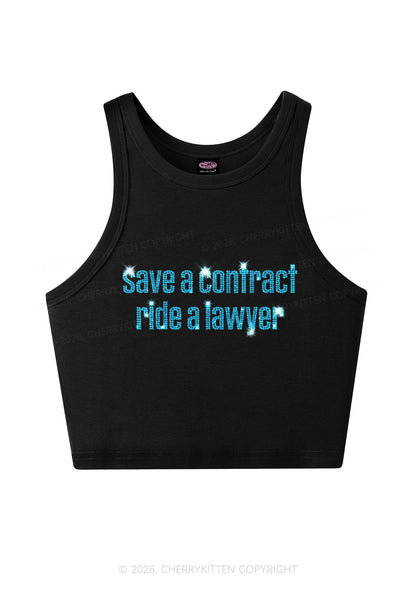 Rhinestone Ride A Lawyer Y2K Crop Tank Top Cherrykitten