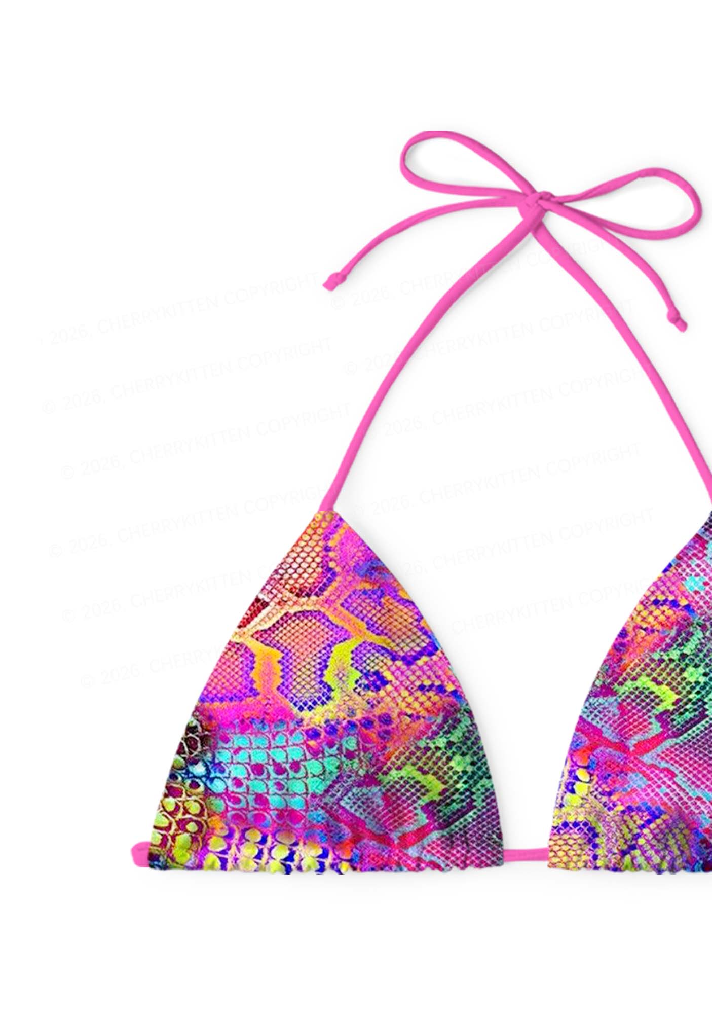Rainbow Snake Skin Y2K Print Bikini Set Cherrykitten