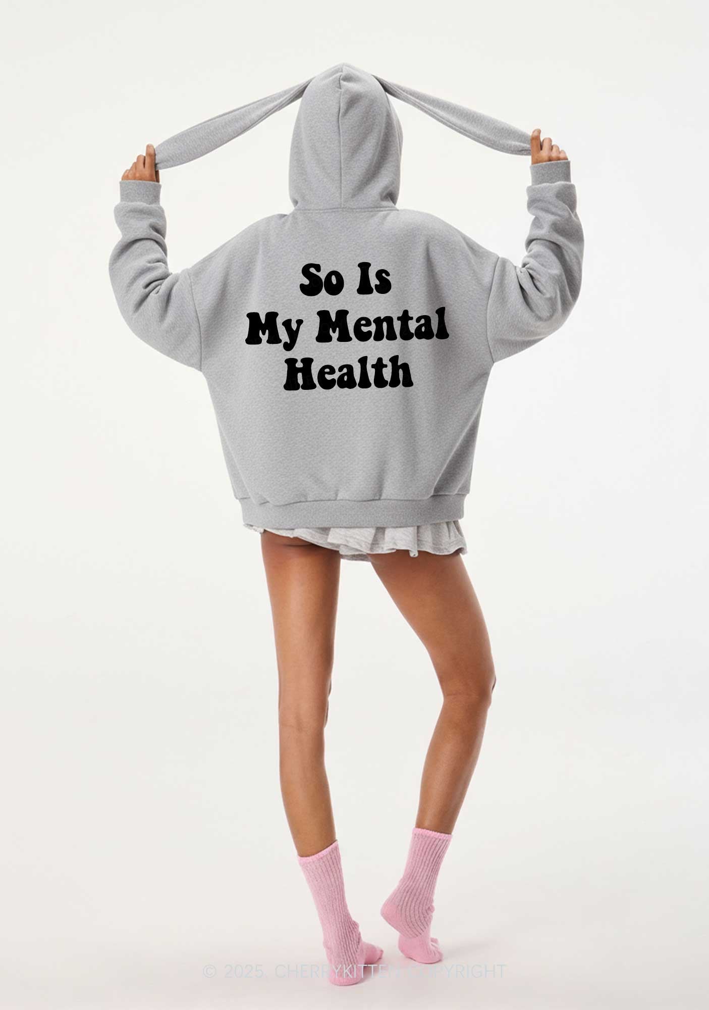 Tattoos Mental Health Y2K Bunny Ear Zip Hoodie Cherrykitten