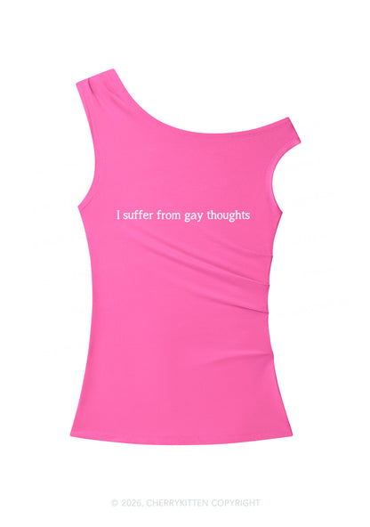Suffer From Gay Thoughts Pride Y2K Off Shoulder Tank Top Cherrykitten