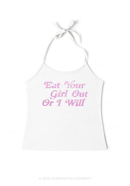 Rhinestone Eat Your Girl Out Y2K Halter Neck Cami Cherrykitten