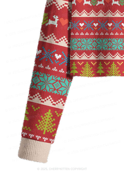 Your Last Haw Partner Y2K Christmas Crop Knit Sweatshirt Cherrykitten