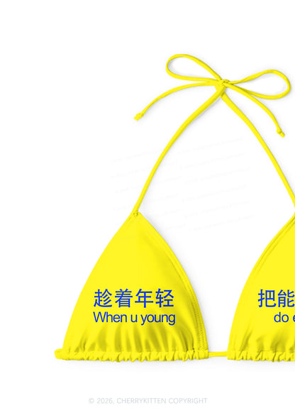 Young Do Everything Y2K Print Bikini Set Cherrykitten