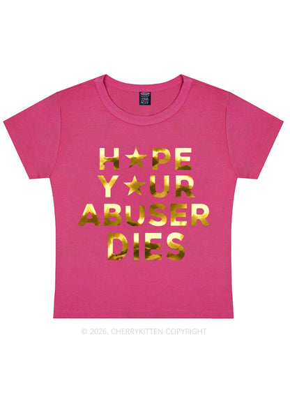 Abuser Dies Silver Foil Printed Y2K Baby Tee Cherrykitten