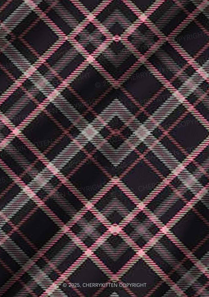 Pink Plaid Y2K Print Long Sleeve Pajama Set Cherrykitten