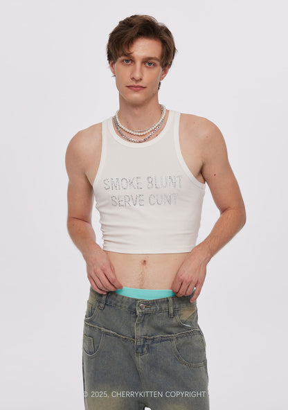 Rhinestone Smoke Blunt Y2K Crop Tank Top Cherrykitten