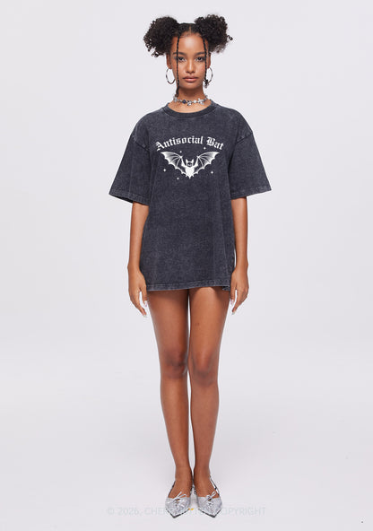 Halloween Antisocial Bat Y2K Shirts Washed Tee Cherrykitten