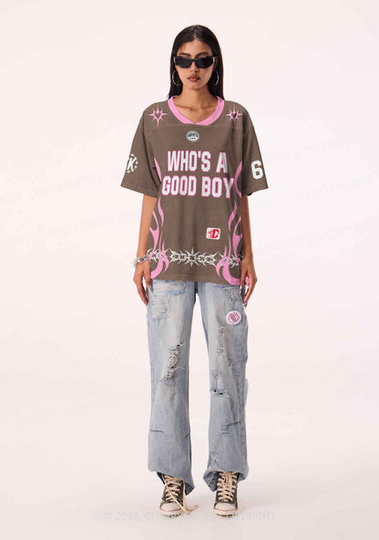 Brown Whos A Good Boy Y2K Sport Jersey Shirts Cherrykitten