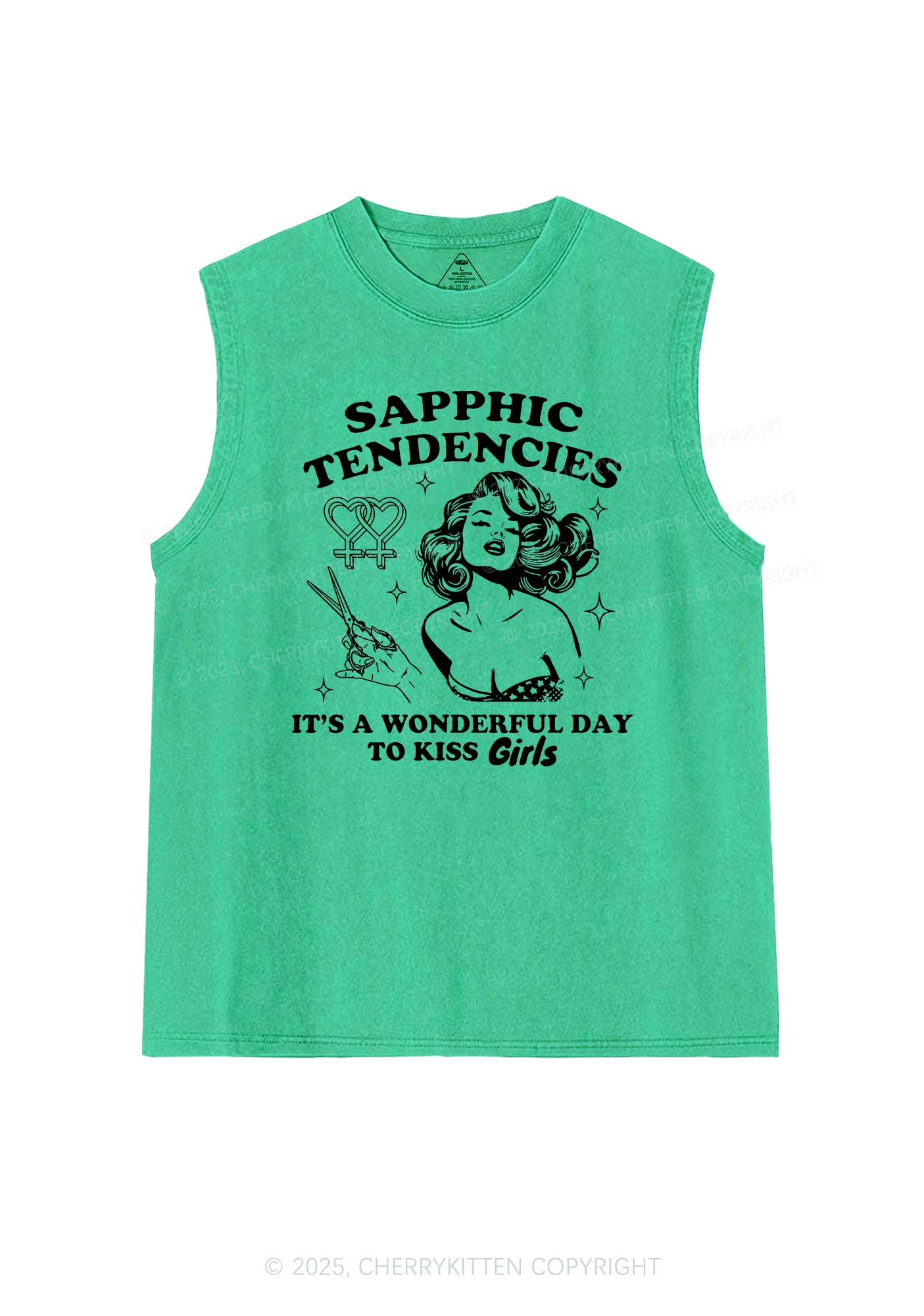 Sapphic Tendencies Kiss Girls Pride Y2K Washed Muscle Tank Cherrykitten