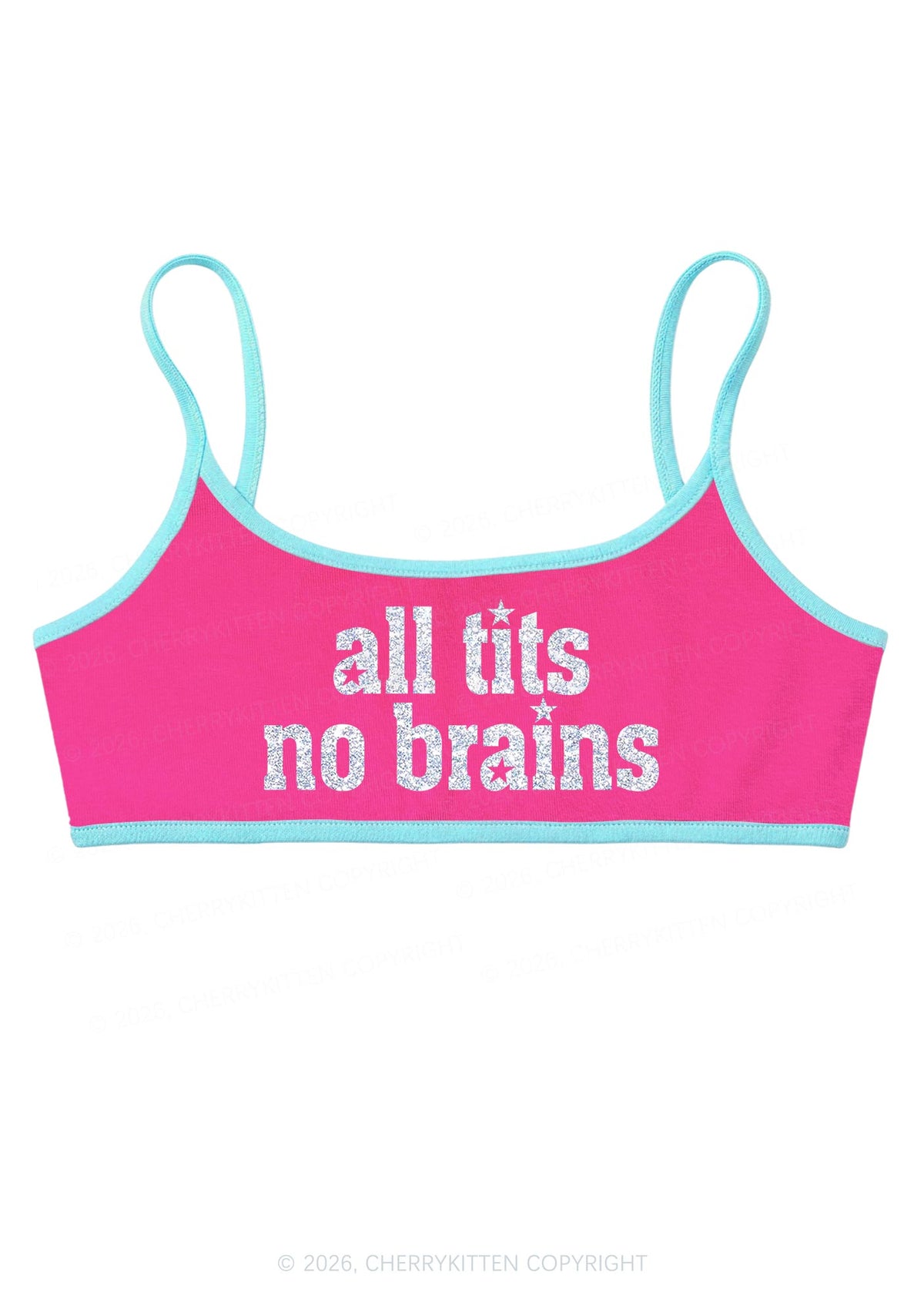 Glitter All Txts No Brains Star Y2K Super Crop Cami Cherrykitten