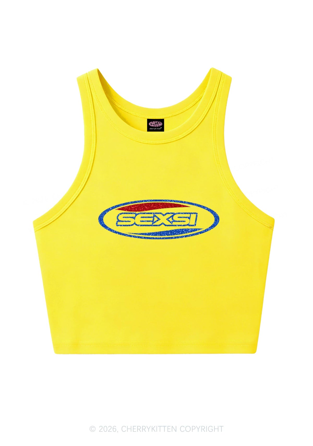 Glitter Sexsi Slogan Y2K Crop Tank Top Cherrykitten