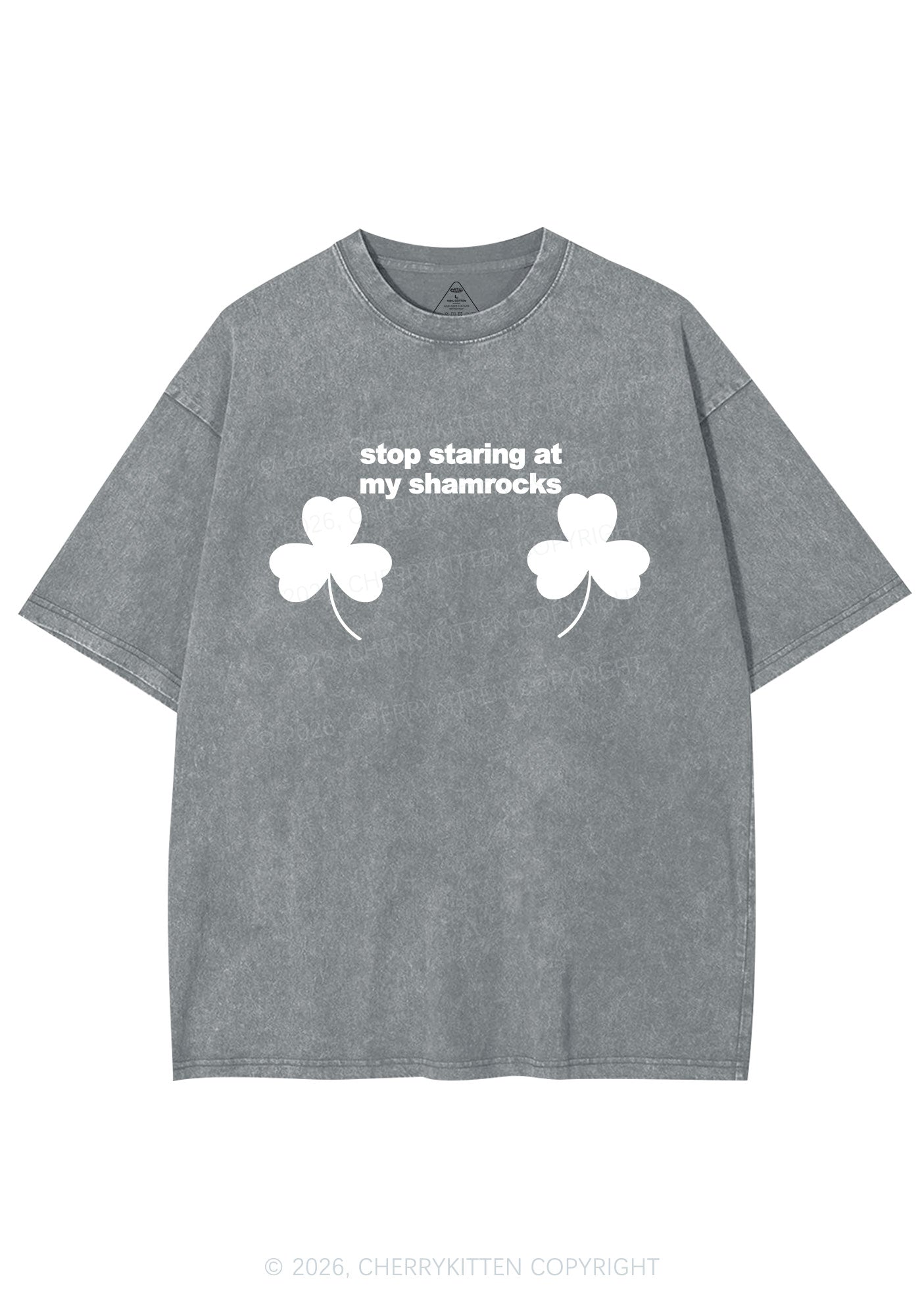 Stop Staring At My Shamrocks St Patricks Y2K Shirts Washed Tee Cherrykitten