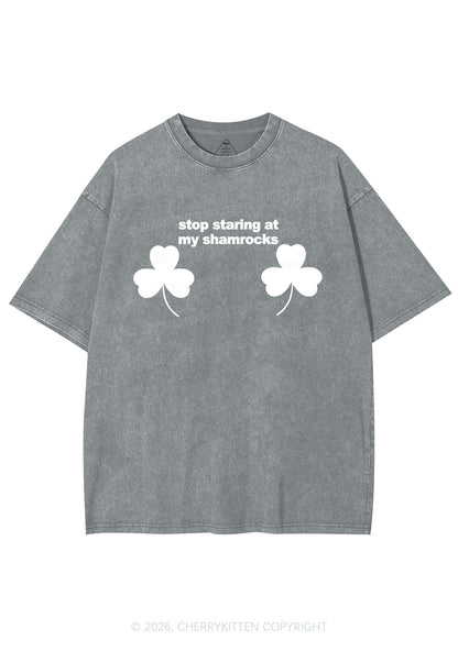 Stop Staring At My Shamrocks St Patricks Y2K Shirts Washed Tee Cherrykitten