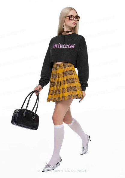 Rhinestone Princess Y2K Crop Washed Sweatshirts Cherrykitten