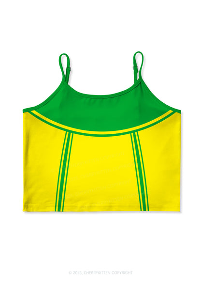 Yellow Green Flame Y2K Print Cami Crop Top Cherrykitten