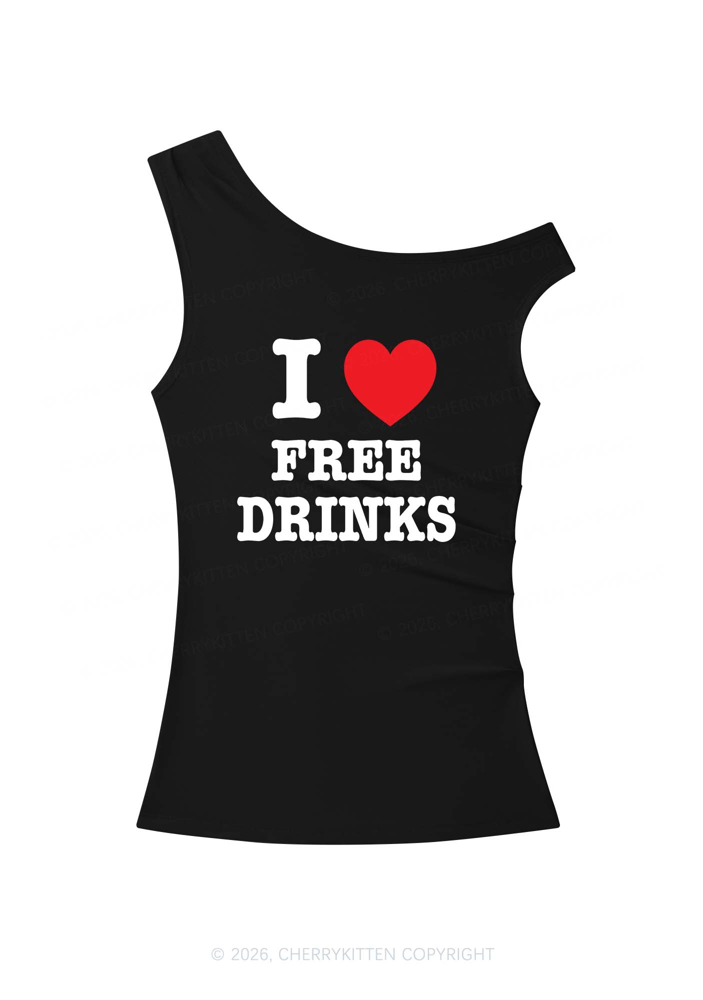 I Love Free Drinks Y2K Off Shoulder Tank Top Cherrykitten