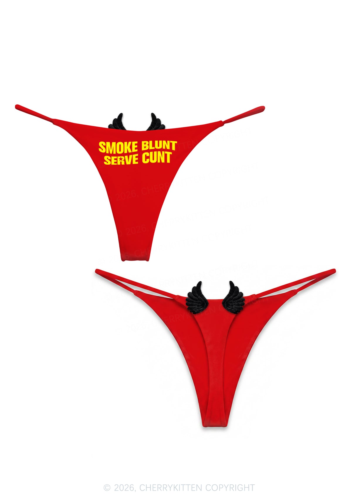 Smoke Blunt Y2K Goth Angel Wings Bikini String Thong Cherrykitten