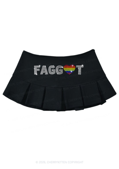 Rhinestone Rainbow Heart Faggot Pride Y2K Mini Pleated Skirts Cherrykitten