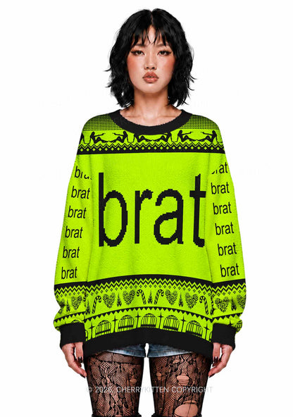 Green Brat Y2K Christmas Knit Sweatshirt Cherrykitten