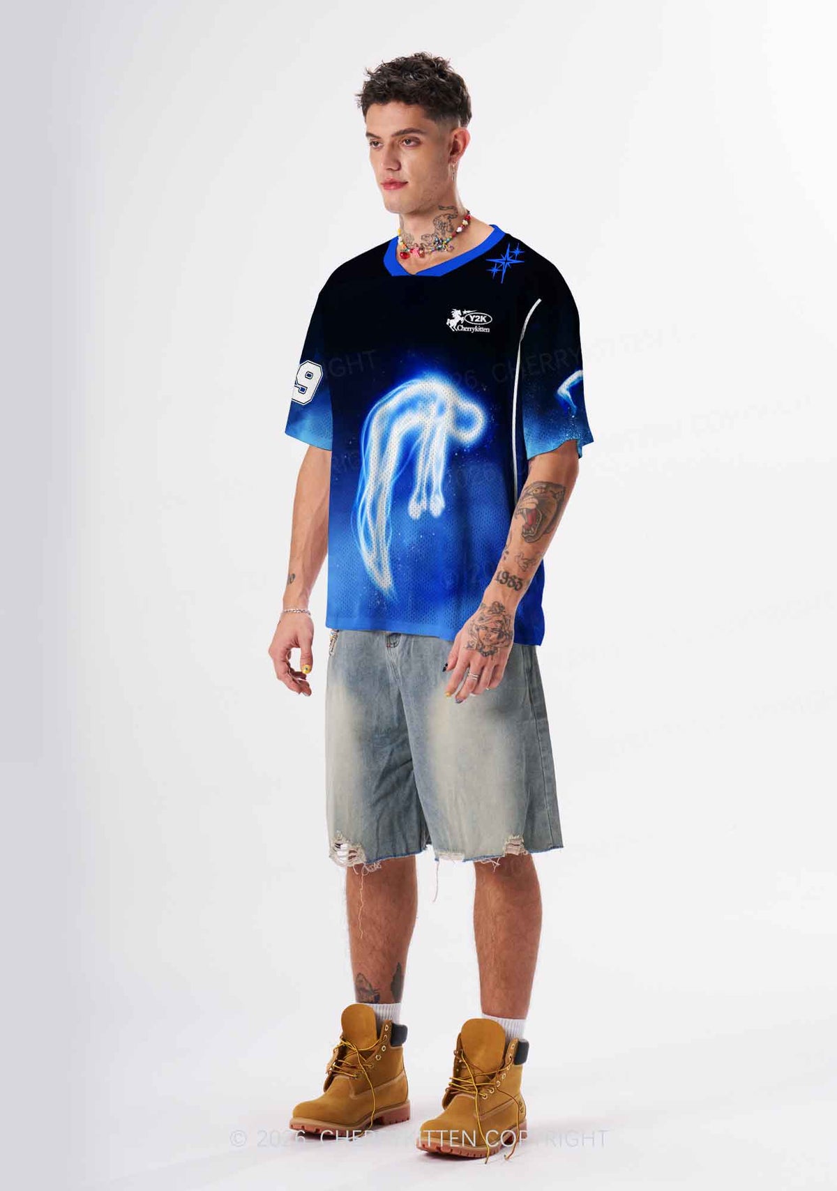 Halloween Blue Glowing Soul Y2K Sport Jersey Shirts Cherrykitten
