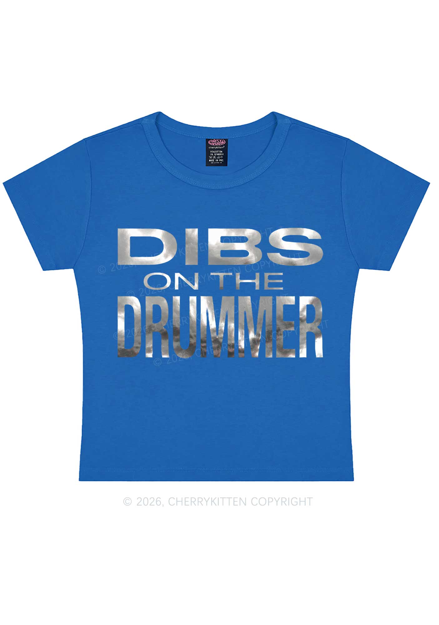 Dibs On The Drummer Silver Foil Printed Y2K Baby Tee Cherrykitten