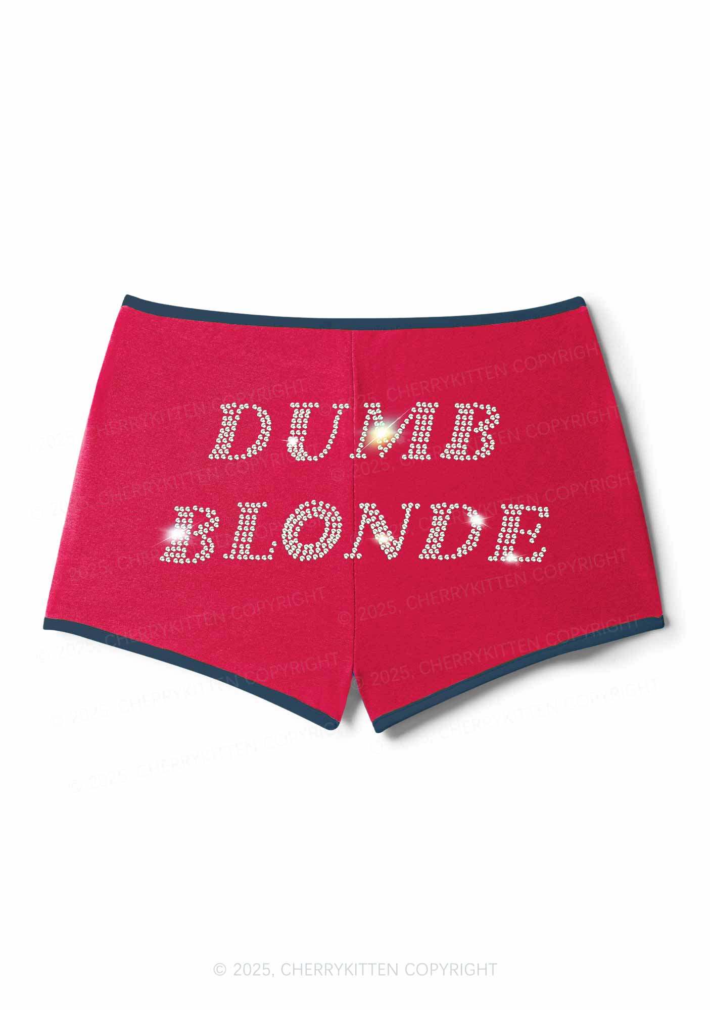 Rhinestone Dumb Blonde Y2K Booty Shorts Cherrykitten