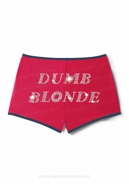 Rhinestone Dumb Blonde Y2K Booty Shorts Cherrykitten