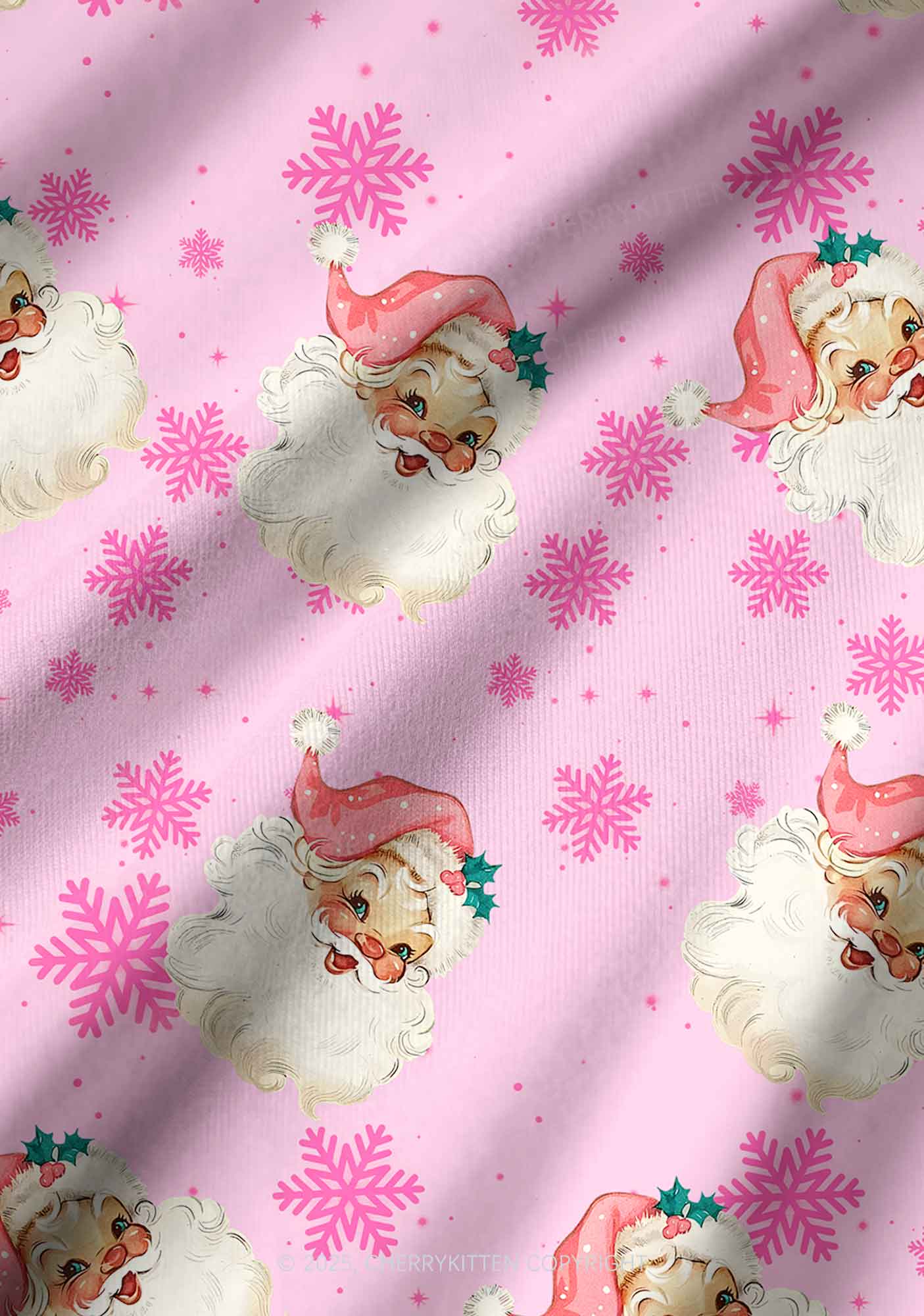 Christmas Pink Santa Y2K Print Long Sleeve Pajama Set Cherrykitten