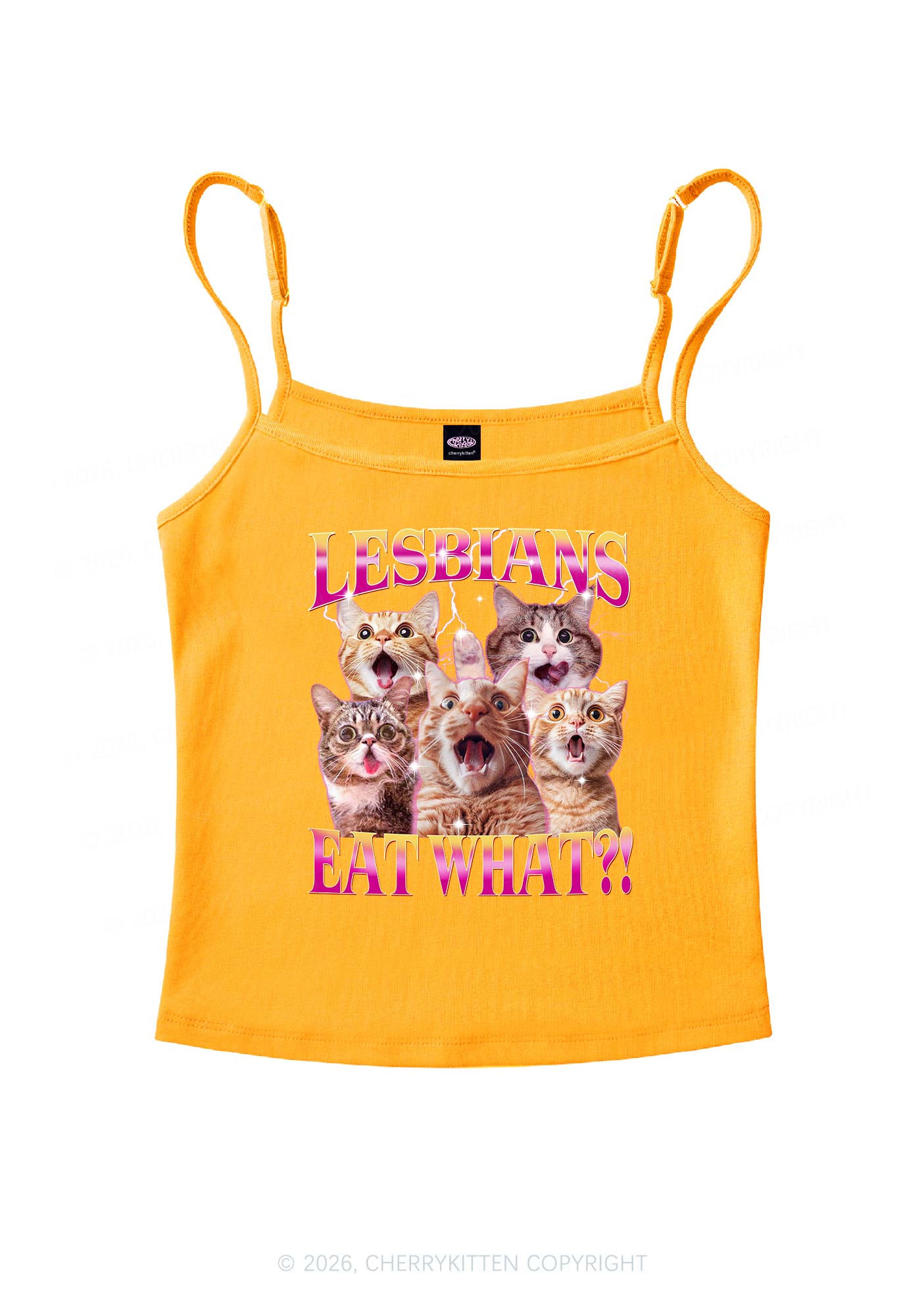 Funny Lesbian Cat Pride Y2K Spaghetti Strap Cami Cherrykitten