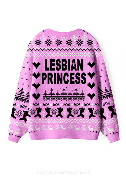 Lesbian Princess Pride Y2K Christmas Cardigan Knit Sweatshirt Cherrykitten