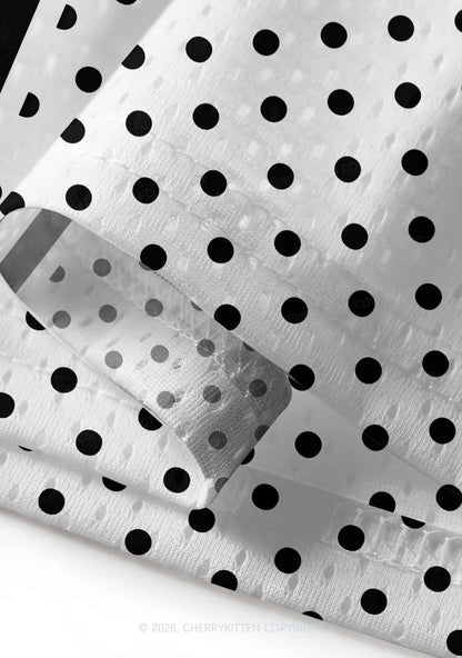 Black Dots On White Y2K Sport Jersey Drawstring Midi Skirt Cherrykitten