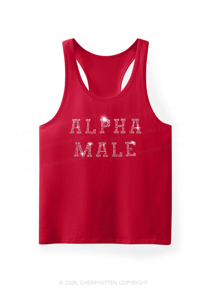 Rhinestone Alpha Male Y2K Men Racerback Tank Top Cherrykitten