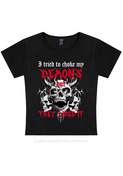 Halloween Choke My Demons Y2K Baby Tee Cherrykitten