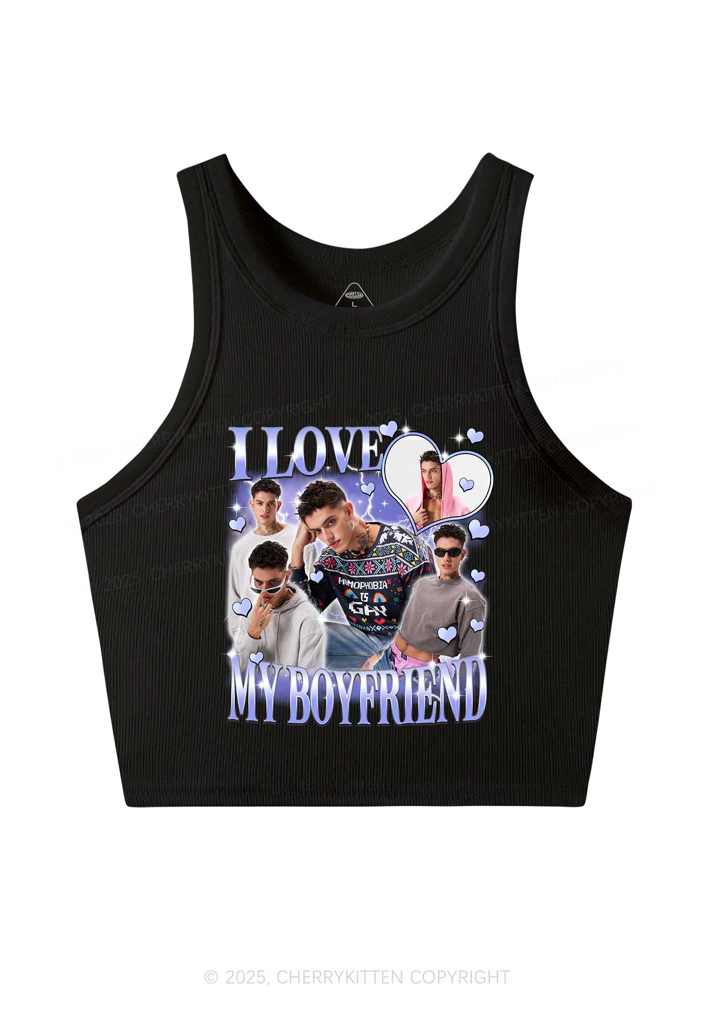 Custom Sparkly Heart I Love BF GF Y2K Crop Tank Top Cherrykitten