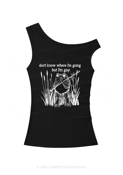 But I Am Gay Frog Y2K Off Shoulder Tank Top Cherrykitten