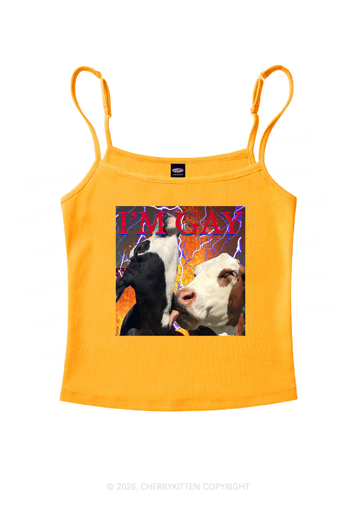 Gay Cow Play Pride Y2K Spaghetti Strap Cami Cherrykitten